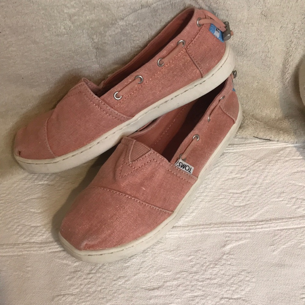 Toms Girls Glitter Shoe 3.5 slip on Pink Sparkle